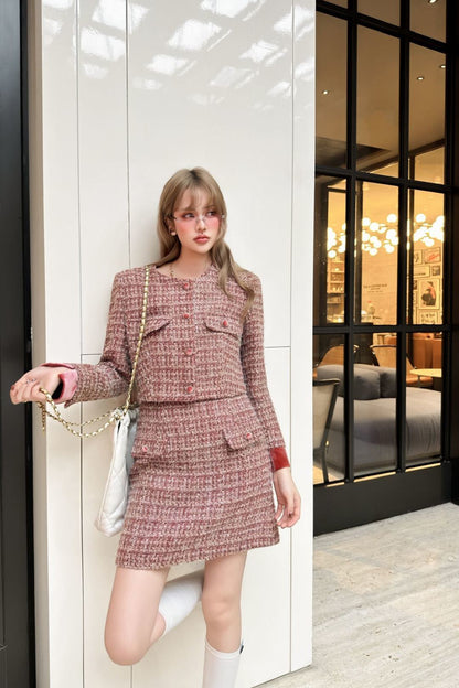 Chan NEW woven jacket A-lineskirts outfit sets