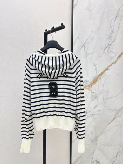 CD NEW striped hooded knit cardigan