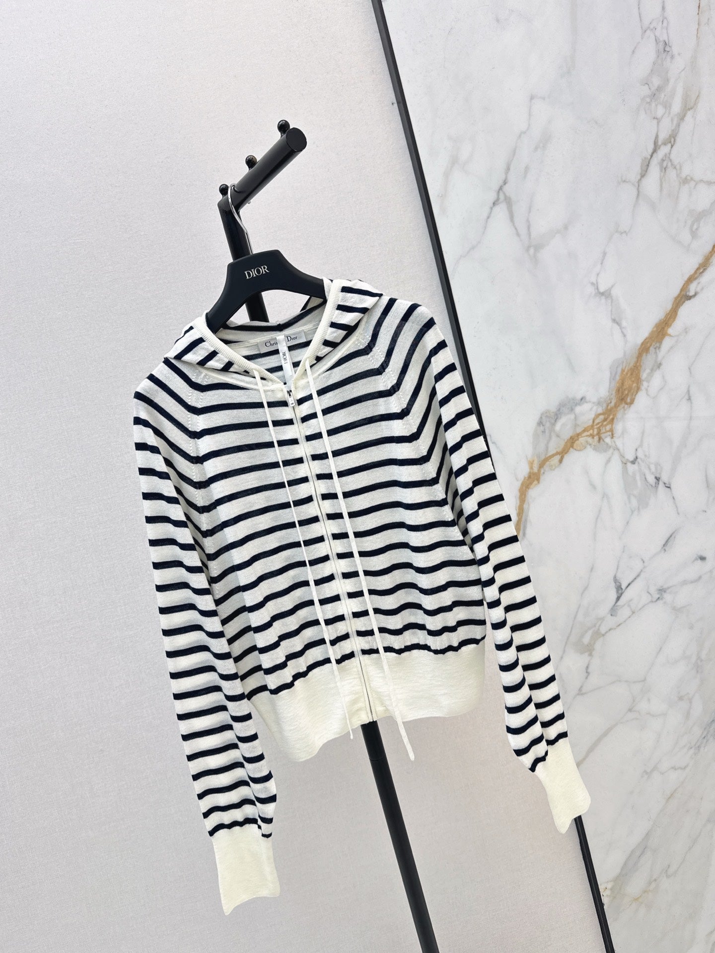 CD NEW striped hooded knit cardigan