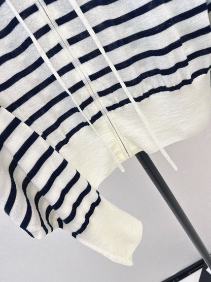 CD NEW striped hooded knit cardigan