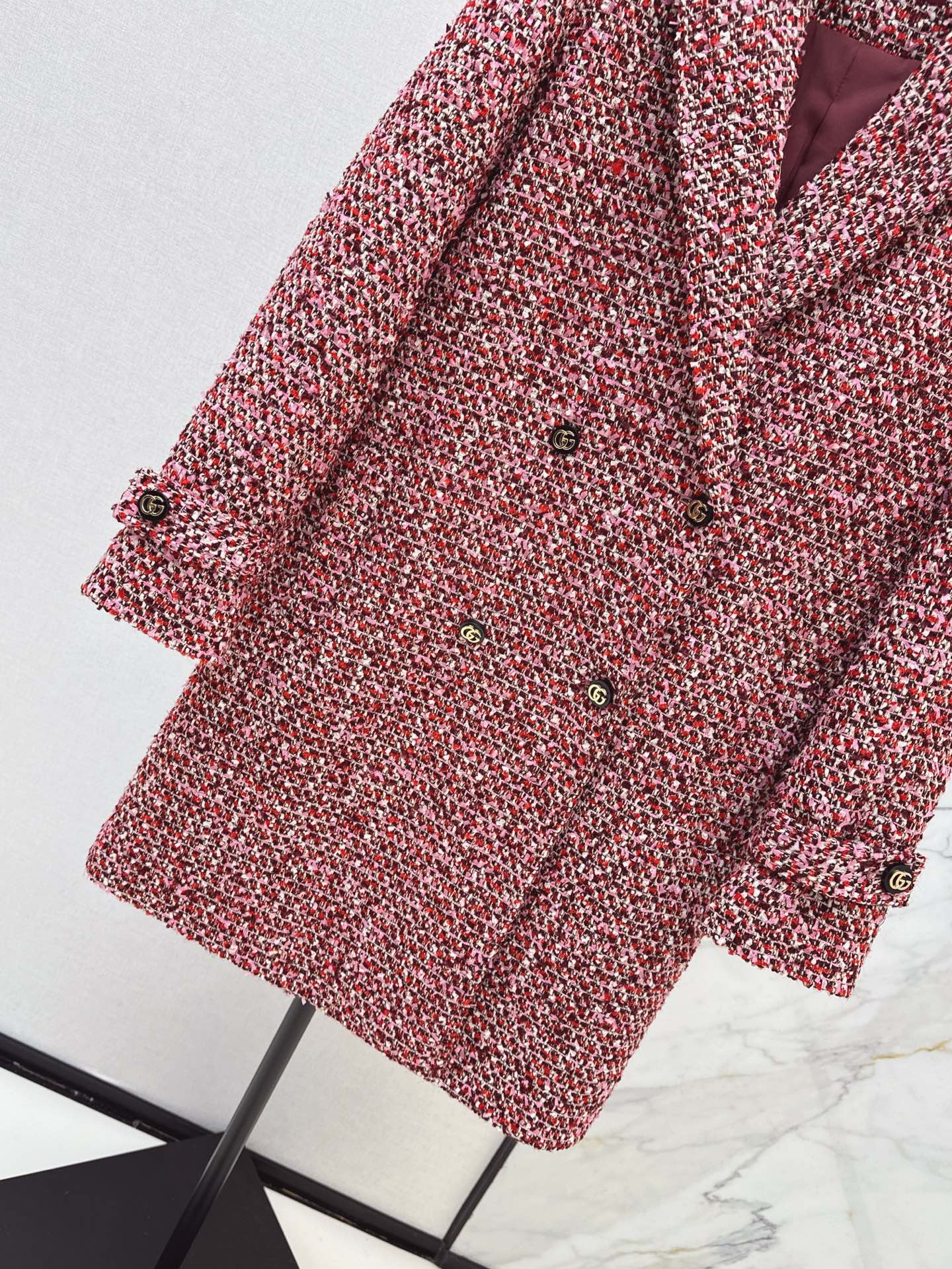 Guc NEW check tweed overcoats