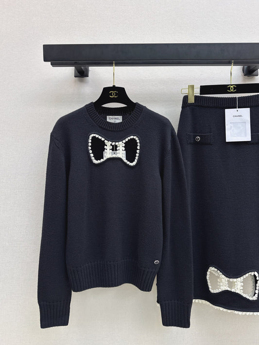 Chan NEW wool hollow bow suit