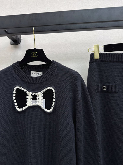 Chan NEW wool hollow bow suit