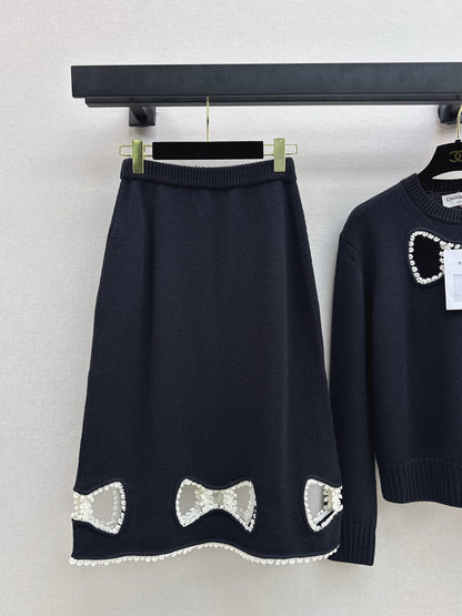 Chan NEW wool hollow bow suit