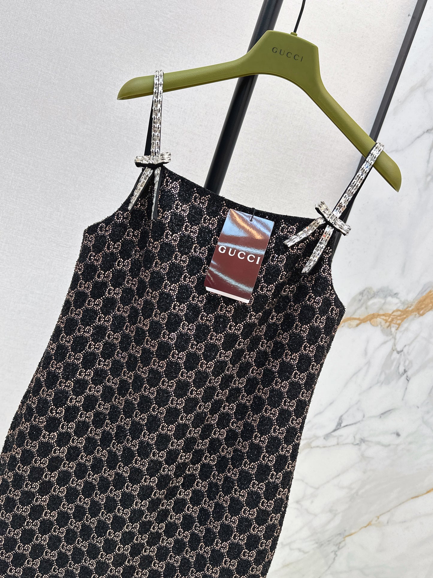 Guc NEW dimon crystal diamond woven slip dress