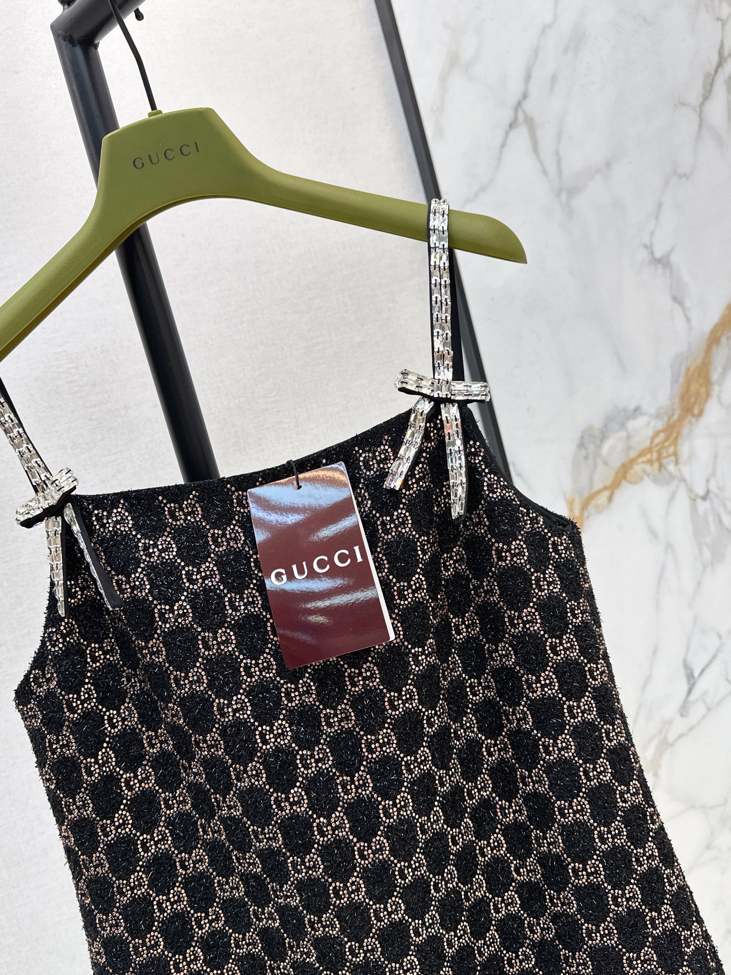 Guc NEW dimon crystal diamond woven slip dress