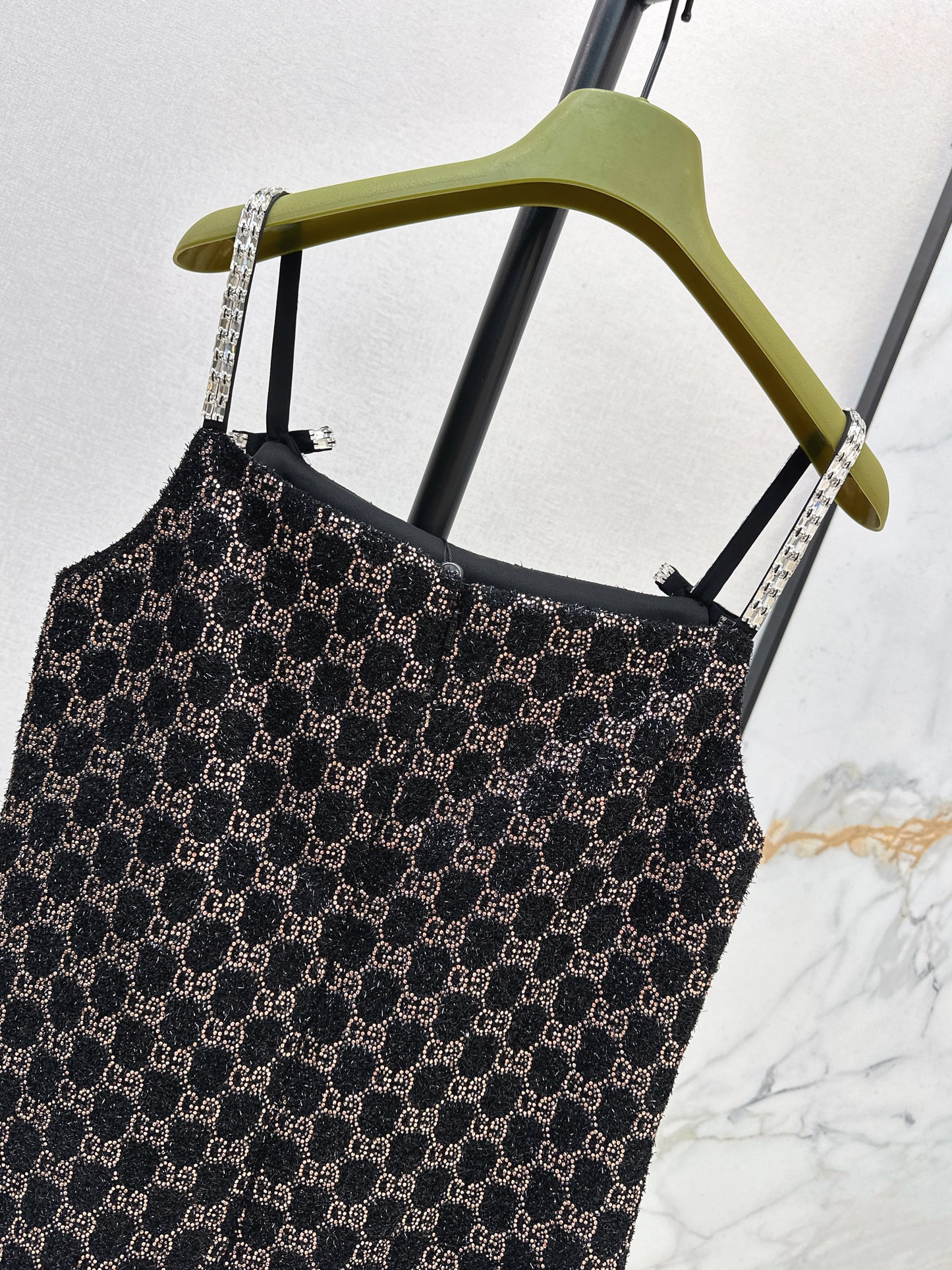 Guc NEW dimon crystal diamond woven slip dress