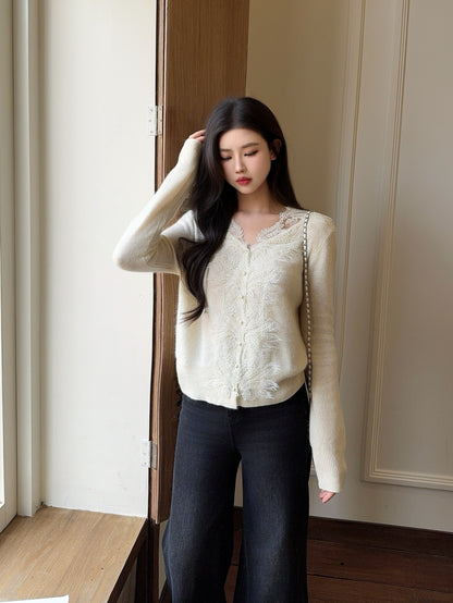 Es NEW Lace-paneled cardigan