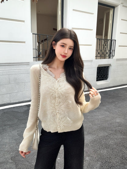 Es NEW Lace-paneled cardigan
