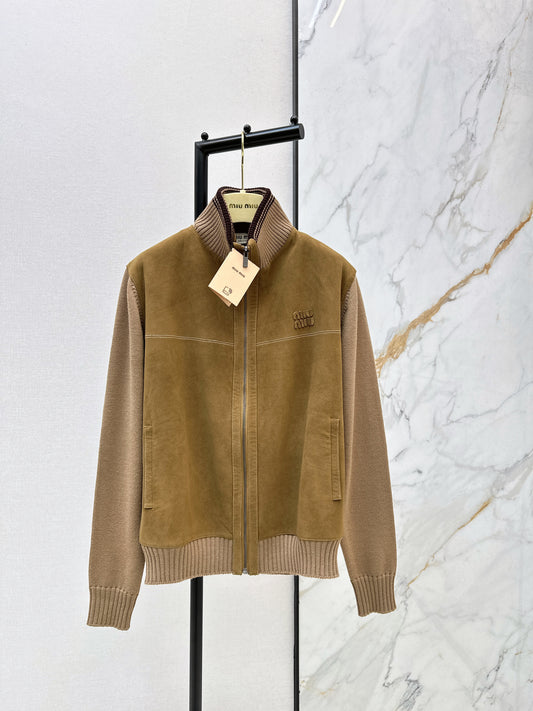 Miu NEW  wool contact sheepskin zipper cardigan