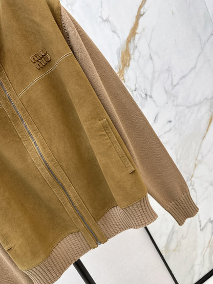 Miu NEW  wool contact sheepskin zipper cardigan
