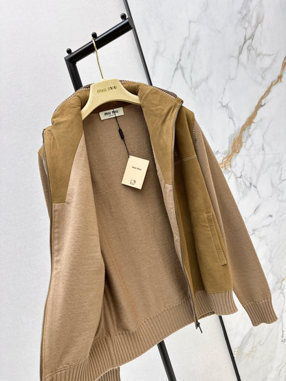 Miu NEW  wool contact sheepskin zipper cardigan