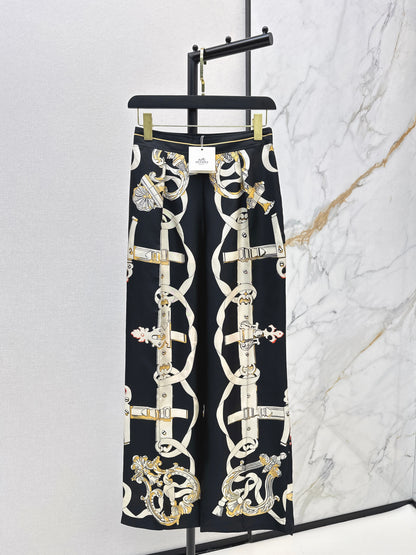 Herm NEW printed silk wide-leg trousers