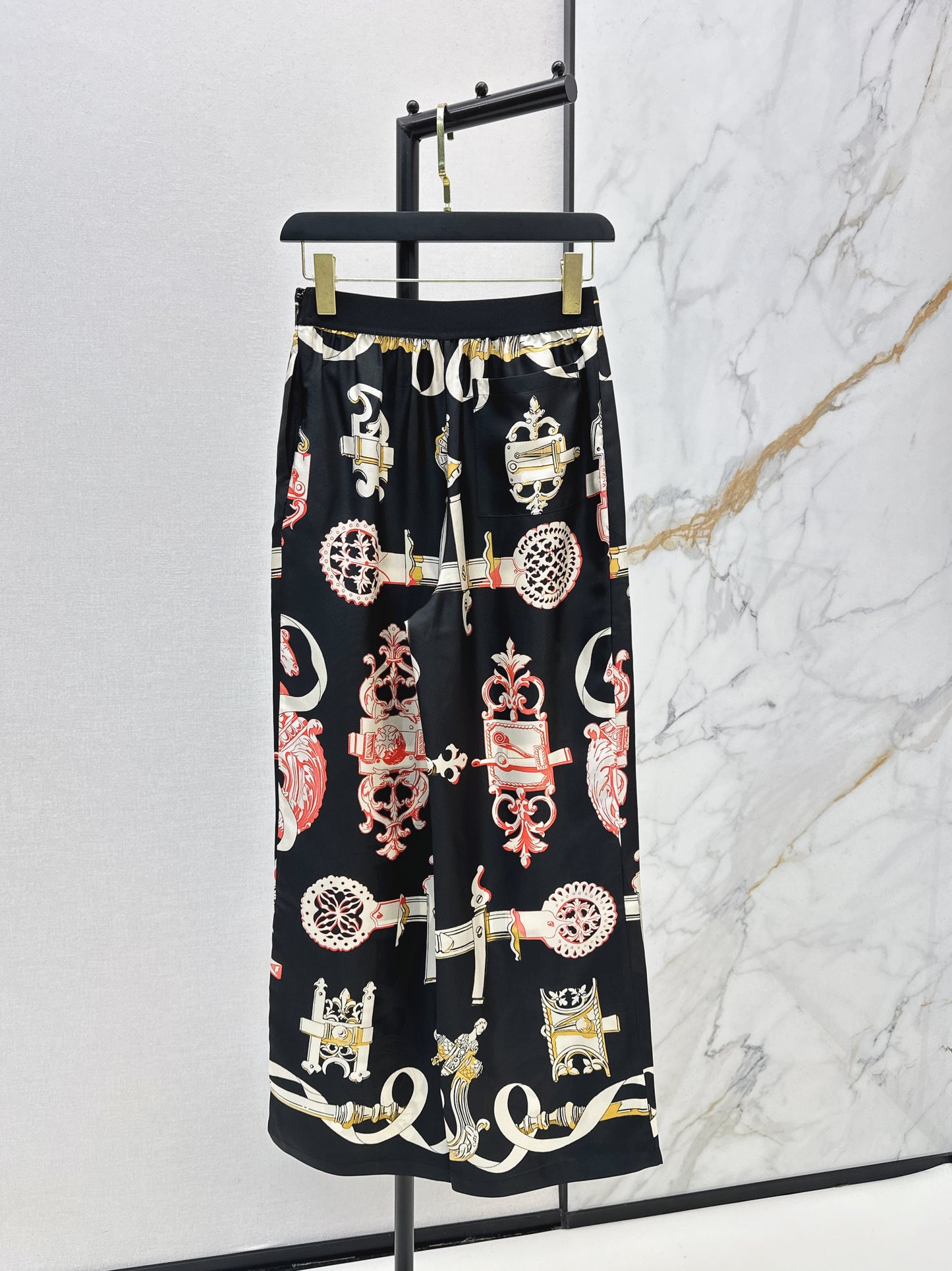 Herm NEW printed silk wide-leg trousers