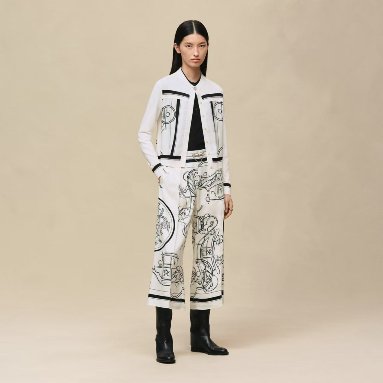 Herm NEW printed silk wide-leg trousers