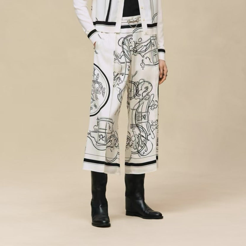 Herm NEW printed silk wide-leg trousers