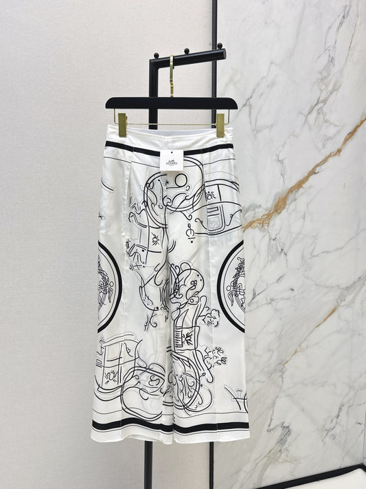 Herm NEW printed silk wide-leg trousers
