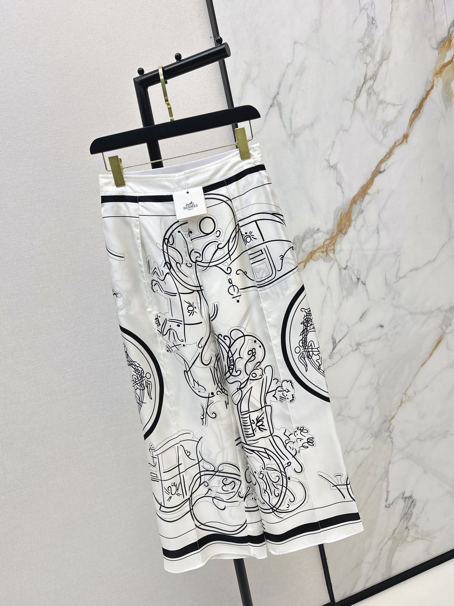 Herm NEW printed silk wide-leg trousers