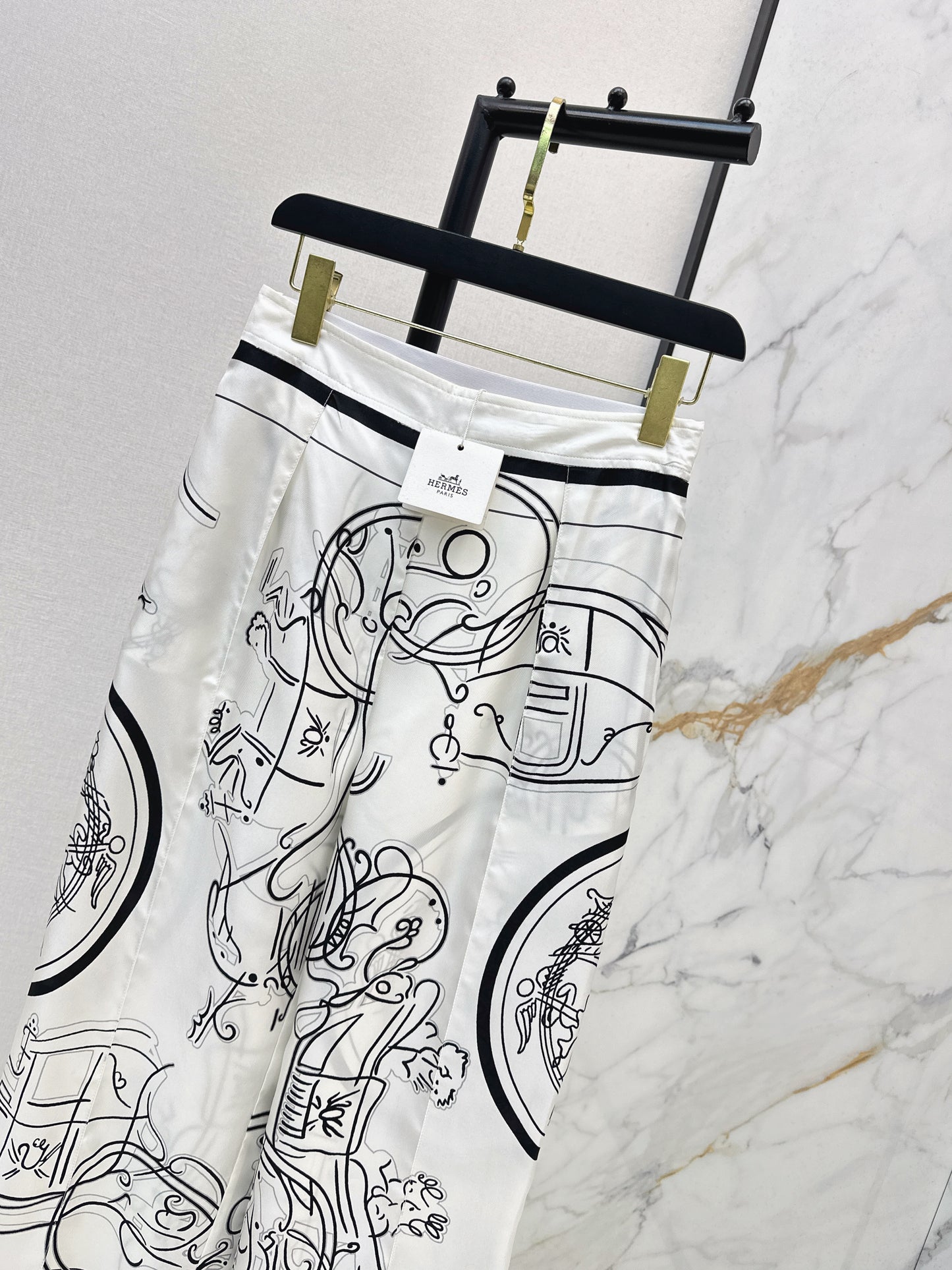 Herm NEW printed silk wide-leg trousers