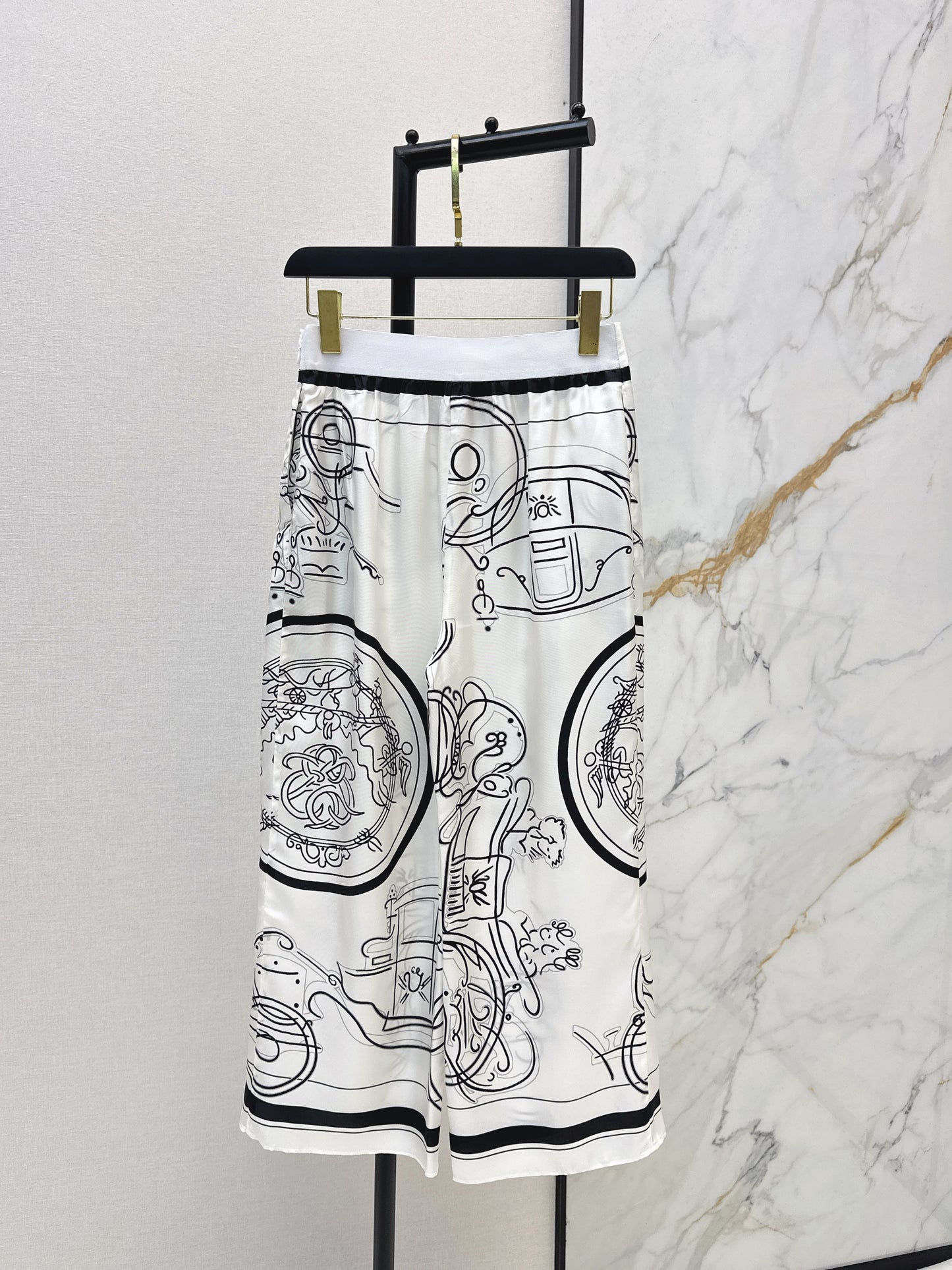 Herm NEW printed silk wide-leg trousers