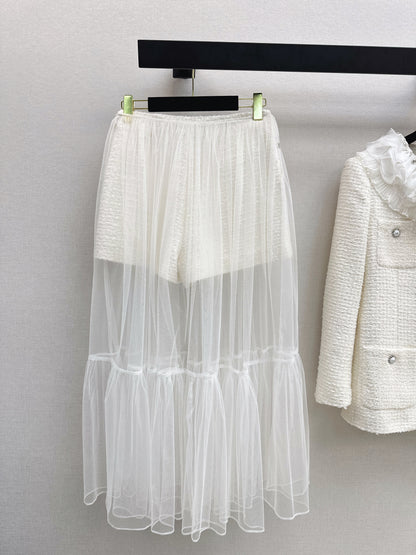 Chan NEW woven short+mesh skirts