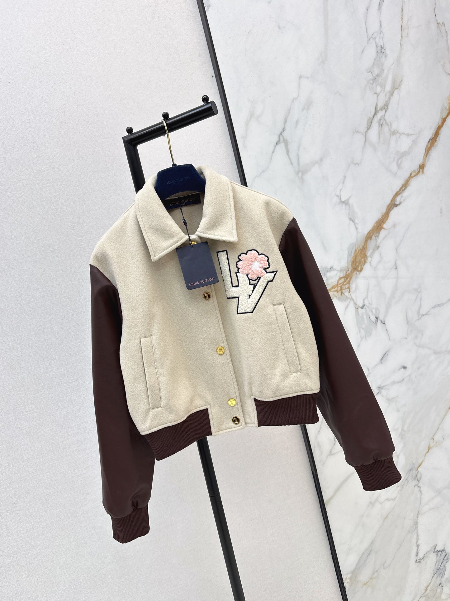 Louis NEW patchwork leather woolen baseball jacket