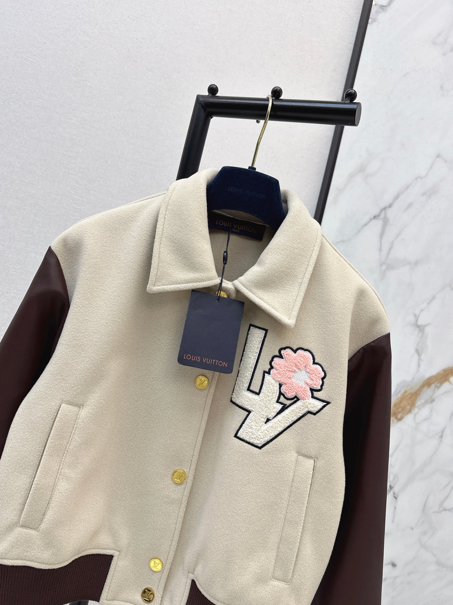 Louis NEW patchwork leather woolen baseball jacket