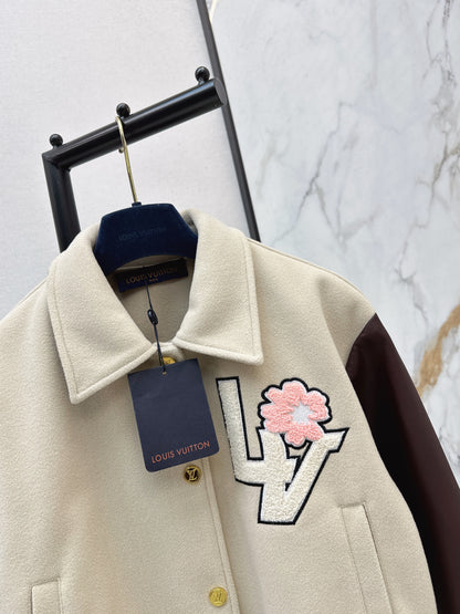 Louis NEW patchwork leather woolen baseball jacket