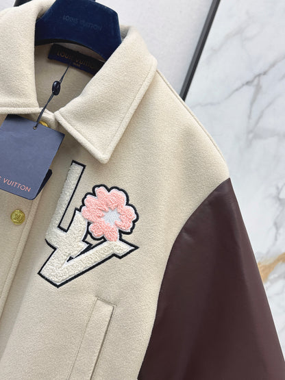 Louis NEW patchwork leather woolen baseball jacket