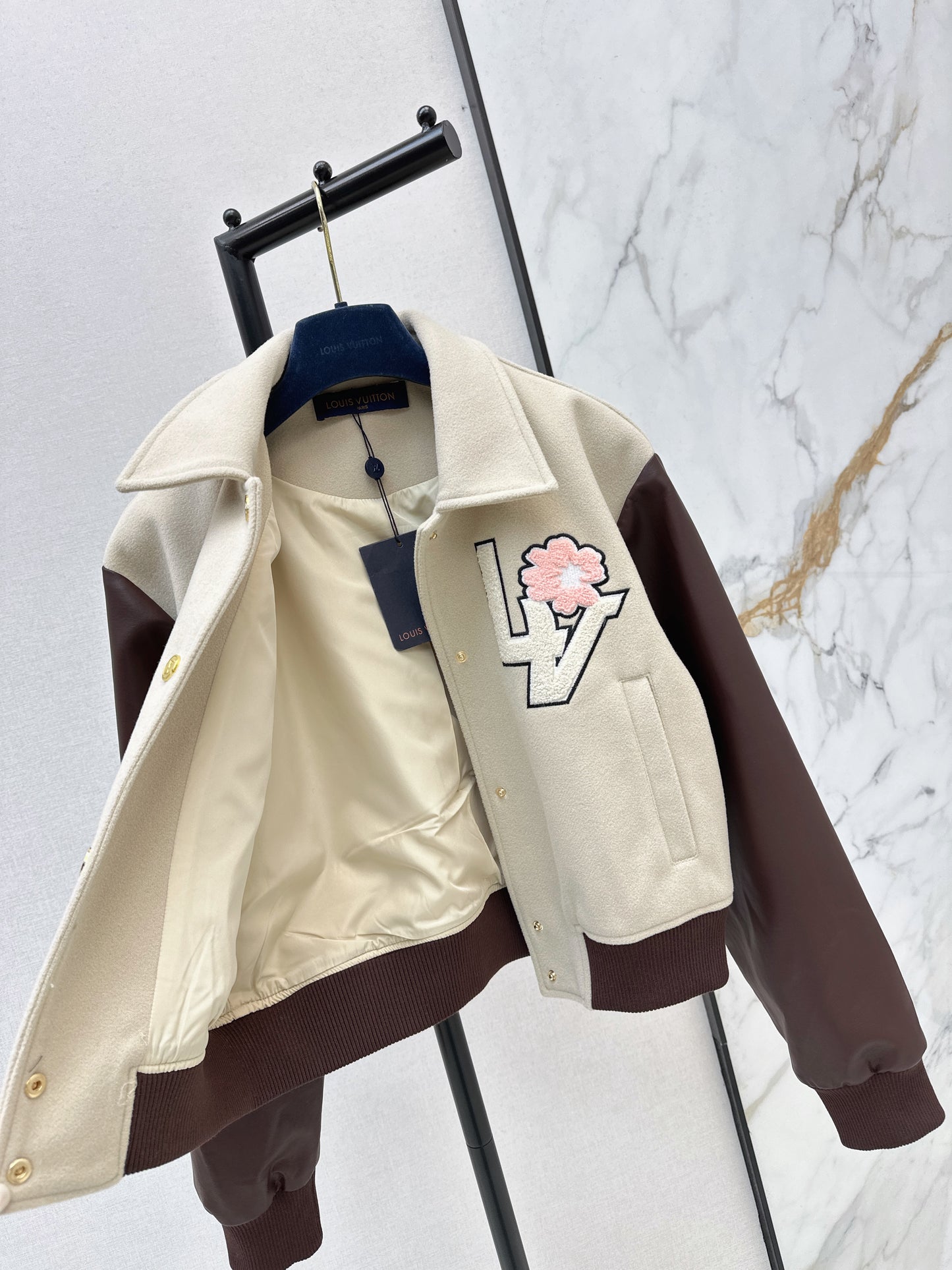 Louis NEW patchwork leather woolen baseball jacket