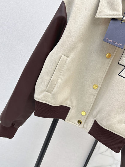 Louis NEW patchwork leather woolen baseball jacket