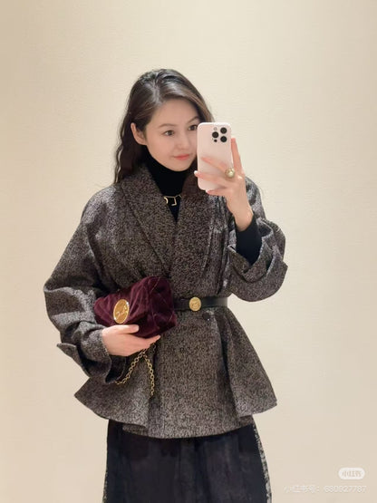 Chol NEW ruffle-hem belted jacket