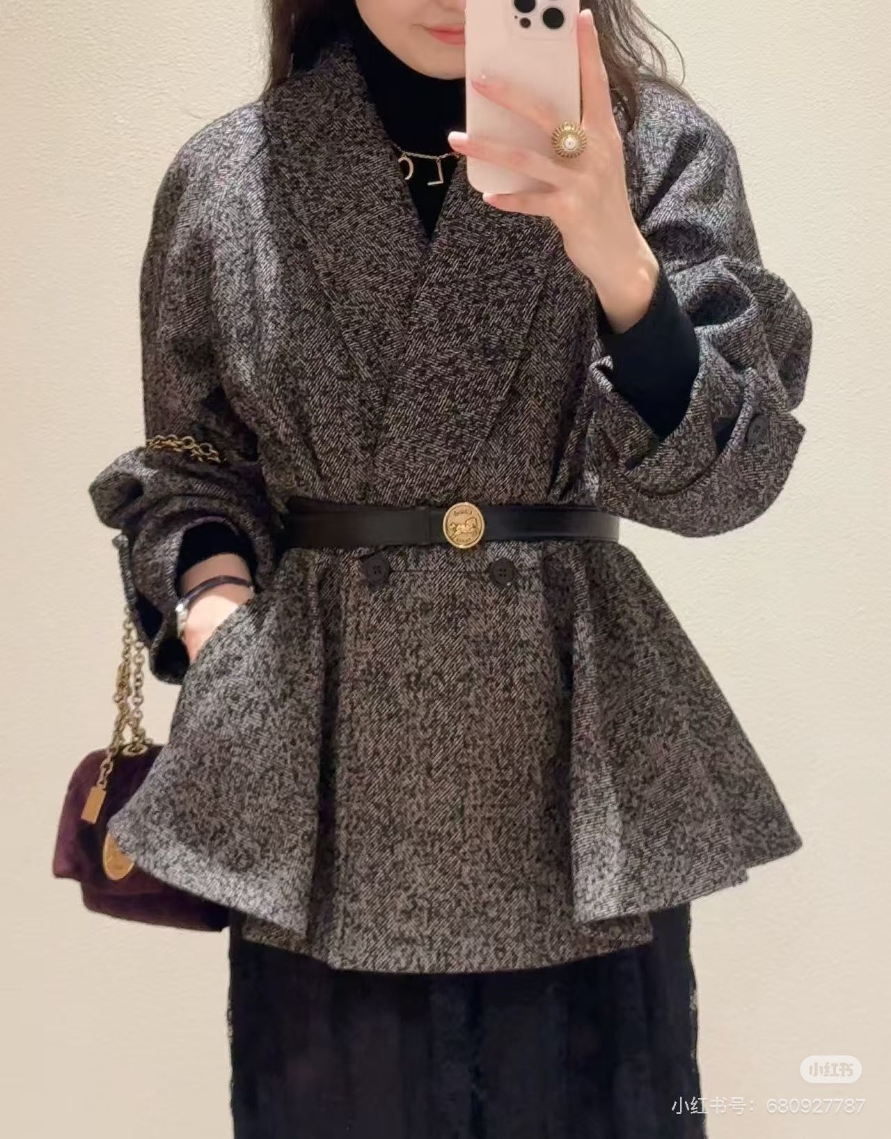 Chol NEW ruffle-hem belted jacket