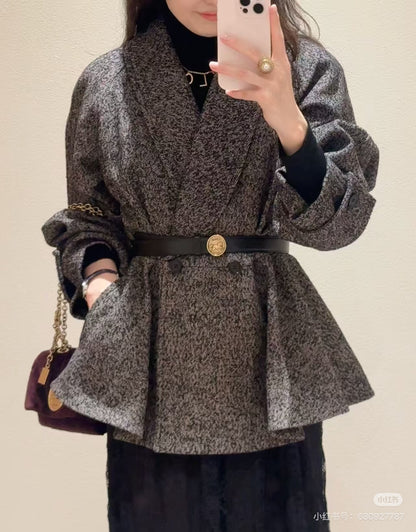 Chol NEW ruffle-hem belted jacket