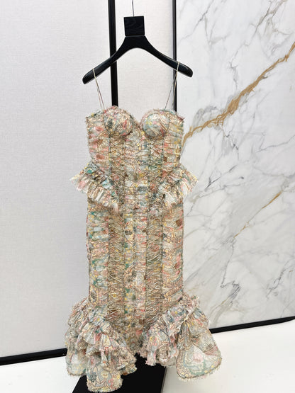 Zimm NEW silk strapless floral print dress