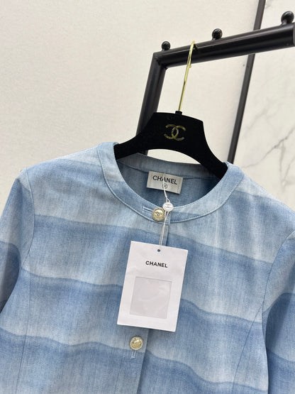 Chan NEW  laser-washed stripeddenim jacket