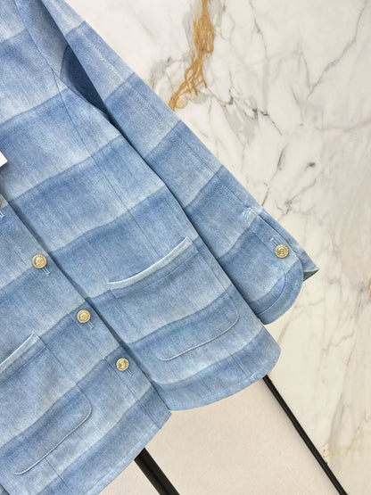 Chan NEW  laser-washed stripeddenim jacket