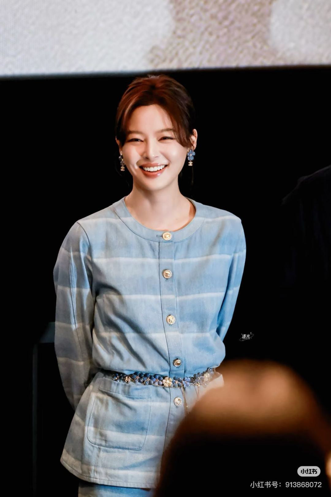 Chan NEW  laser-washed stripeddenim jacket