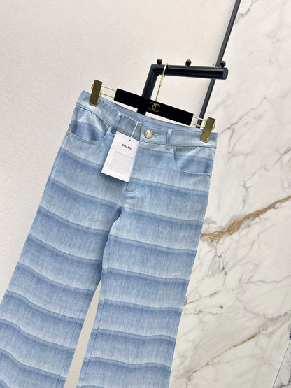 Chan NEW  laser-washed stripeddenim jeans