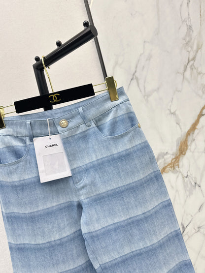 Chan NEW  laser-washed stripeddenim jeans