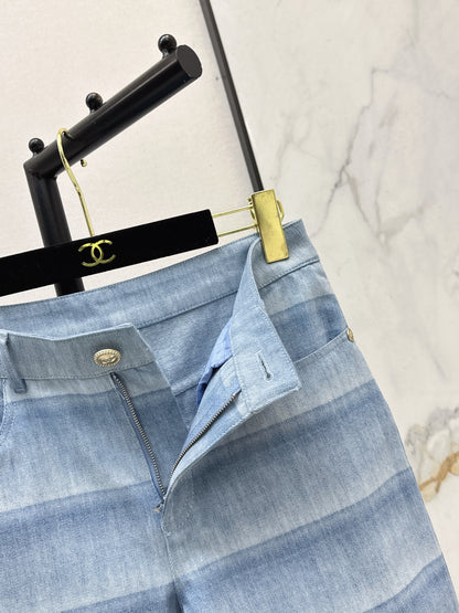 Chan NEW  laser-washed stripeddenim jeans