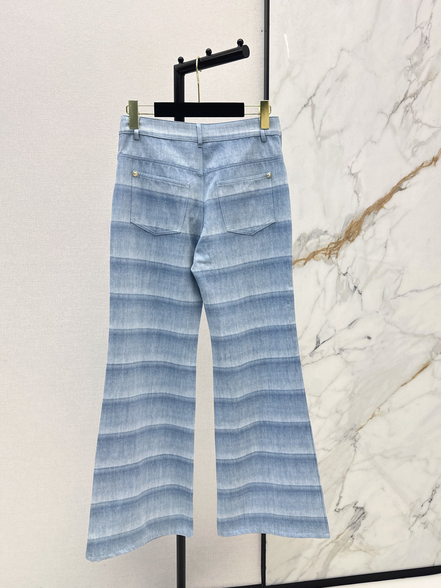 Chan NEW  laser-washed stripeddenim jeans