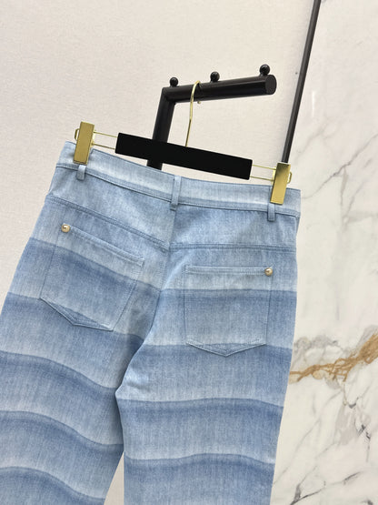Chan NEW  laser-washed stripeddenim jeans