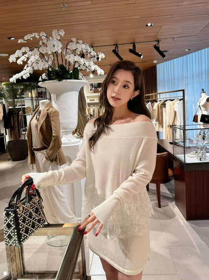 Es NEW embroidery lace sweater