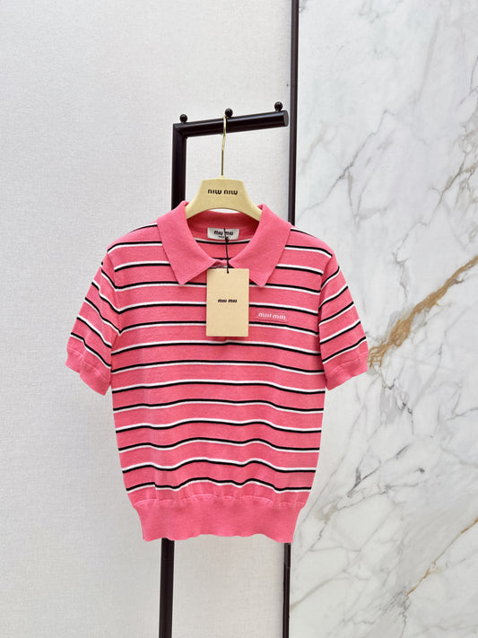 Miu NEW stripe polo knit sweater