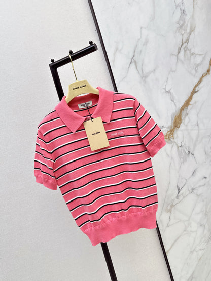 Miu NEW stripe polo knit sweater