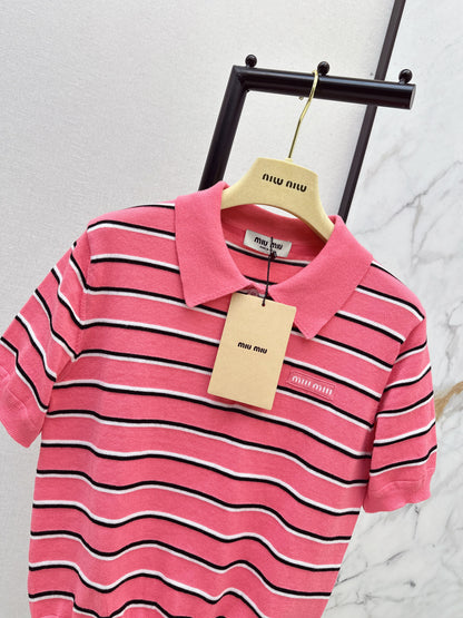 Miu NEW stripe polo knit sweater