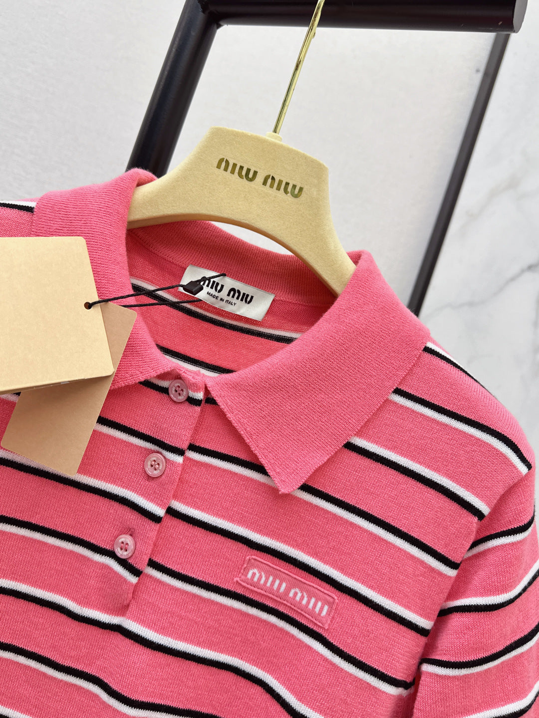 Miu NEW stripe polo knit sweater