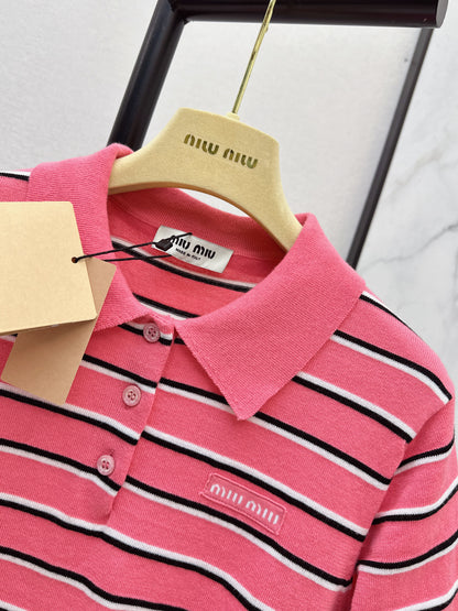 Miu NEW stripe polo knit sweater