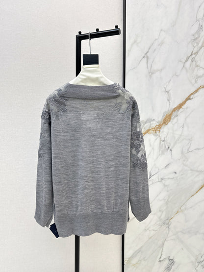 Es NEW  embroidery lace off shoulder sweater